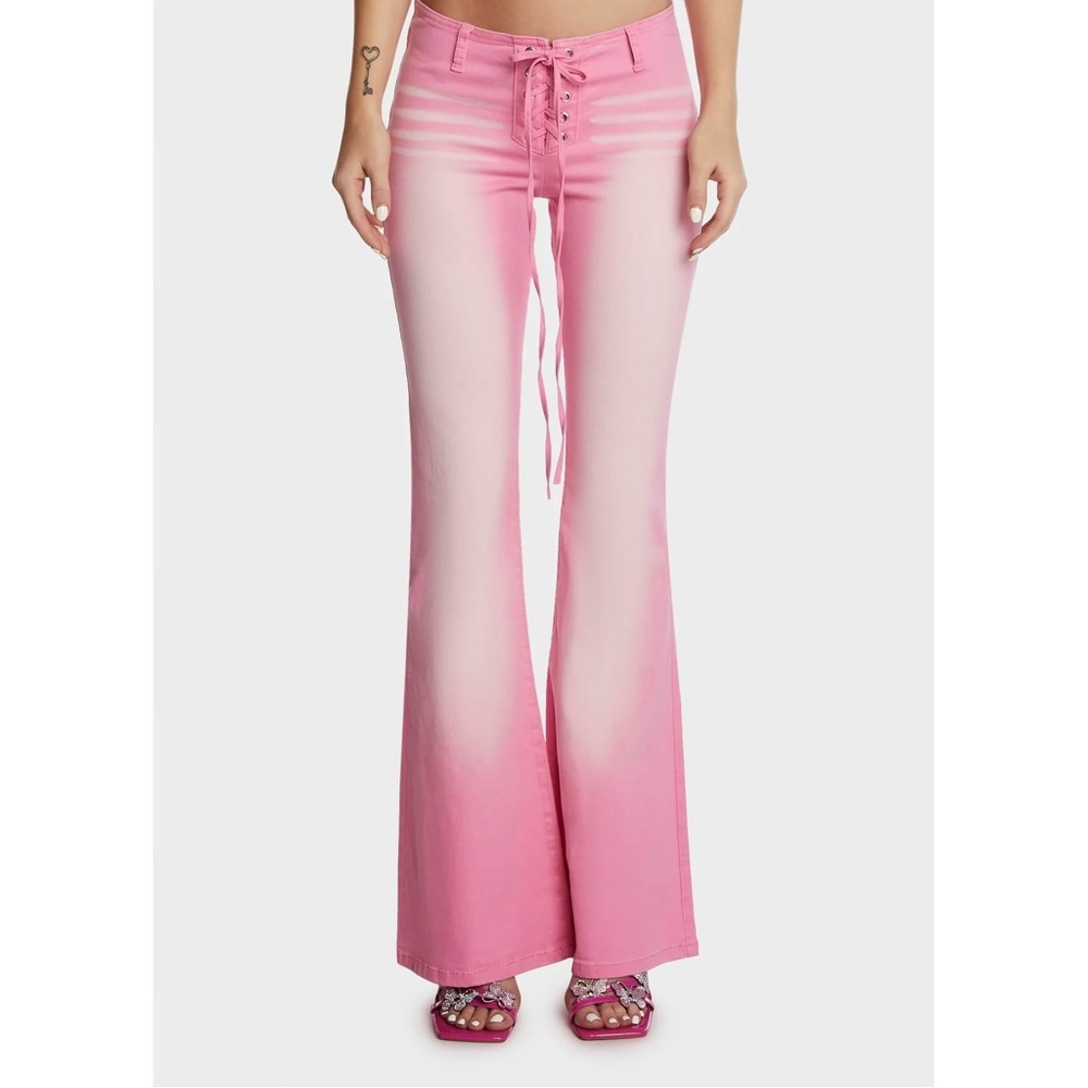 Generation Kiss / Dolls Kill Naomi Pink Ombre Lace-Up Flare Jeans for Women